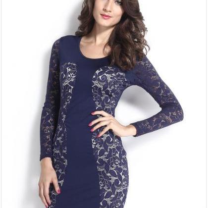 Design Women O-neck Long Sleeve Slim Lace Dress Casual Bodycon Pencil ...