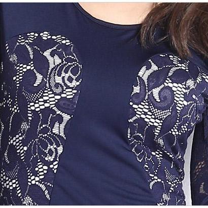 Design Women O-neck Long Sleeve Slim Lace Dress Casual Bodycon Pencil ...
