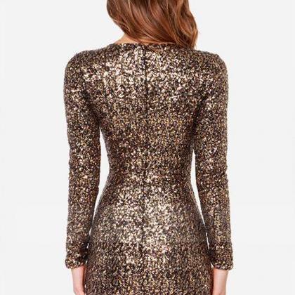 Women Sexy V-neck Long Sleeve Sequined Slim..